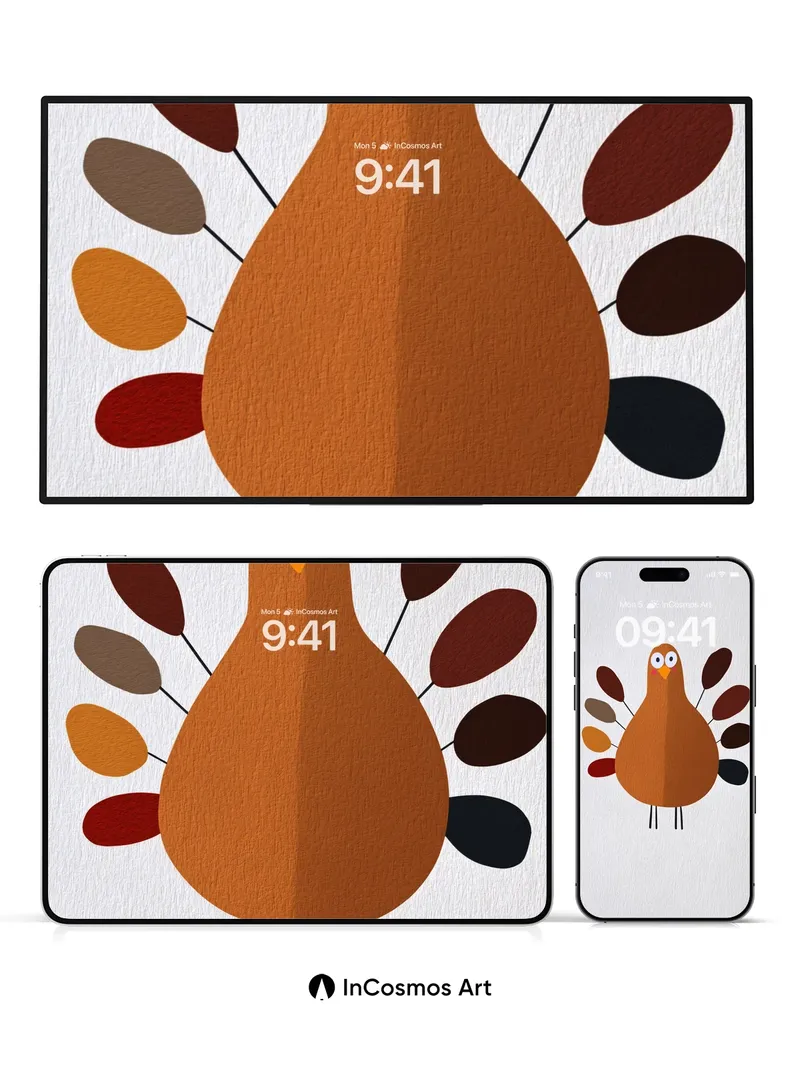 Playful Turkey Wallpaper with Autumn Feathers