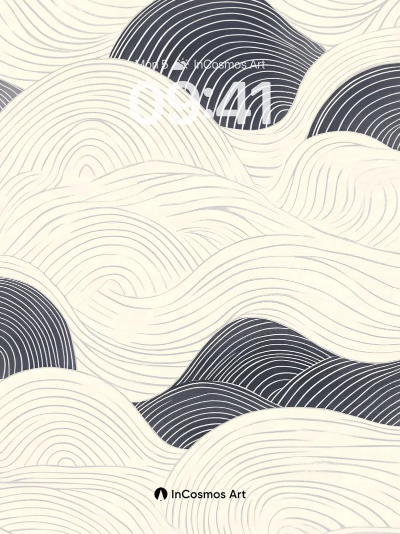 Serene Wave Wallpaper with Hokusai Lines