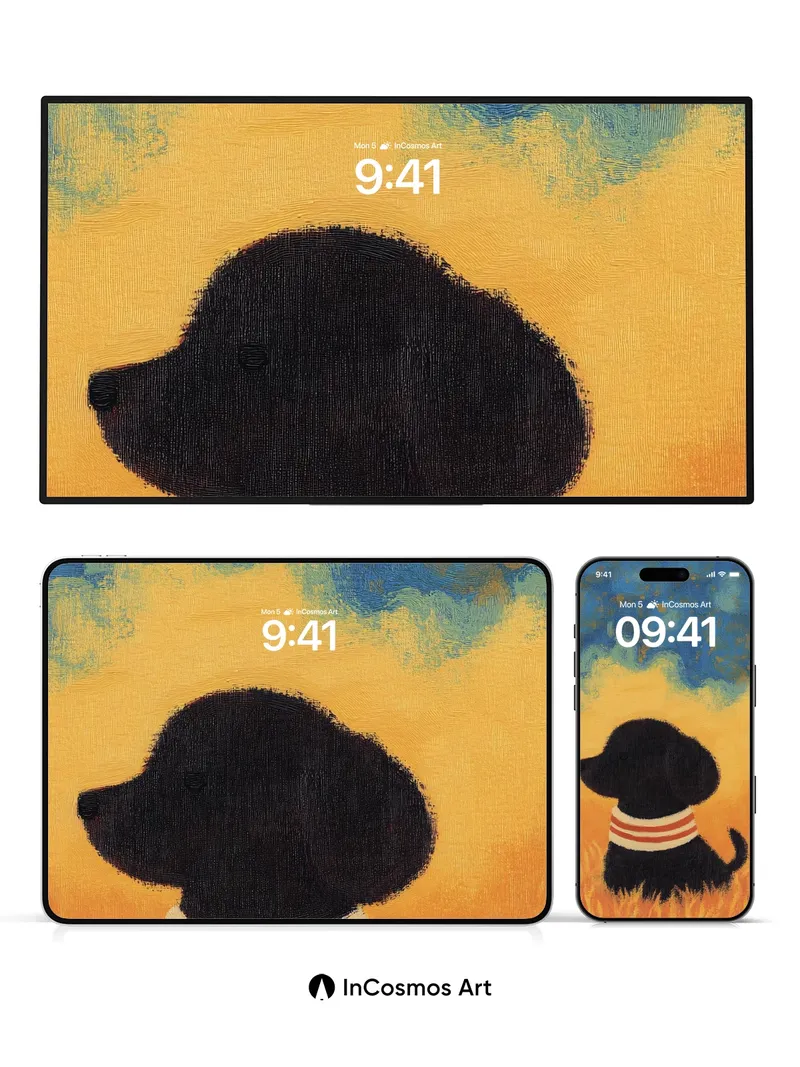 Starry Night Puppy Wallpaper with Van Gogh Swirls