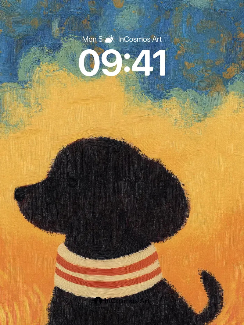 Starry Night Puppy Wallpaper with Van Gogh Swirls