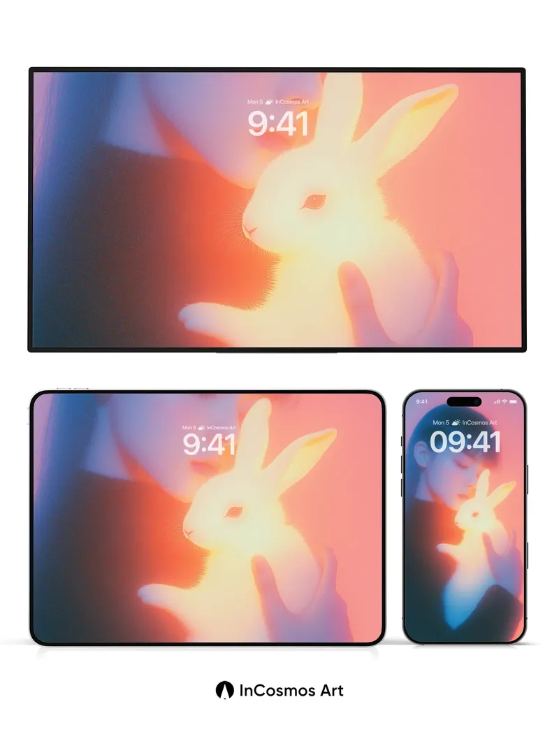 Luminous Hush Wallpaper with Glowing Bunny