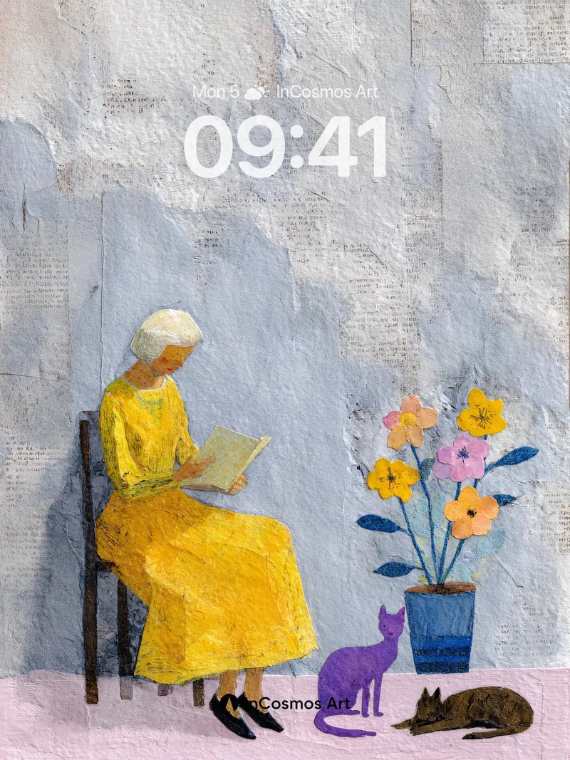 Serenity in Yellow Wallpaper with Quiet Cats wallpaper for iPhone, iPad & Mac