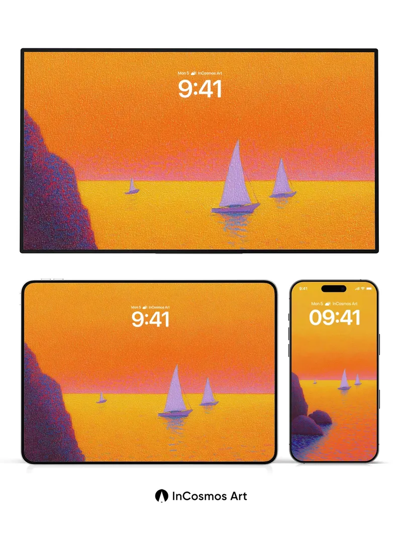 Crimson Horizon Wallpaper with Floating Sails