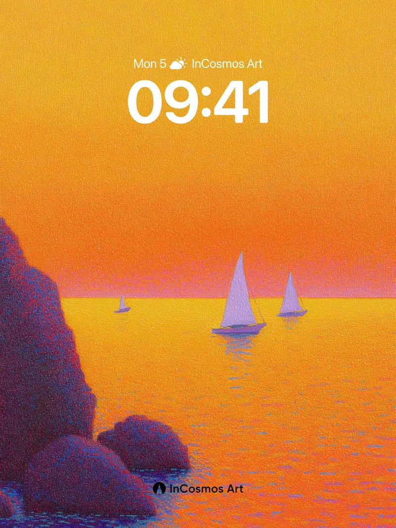 Crimson Horizon Wallpaper with Floating Sails