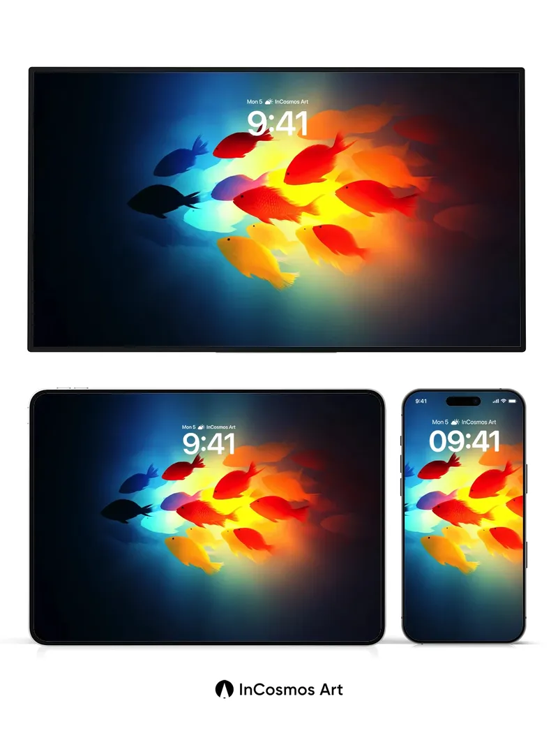 Luminous Swarm Wallpaper with Electric Fish