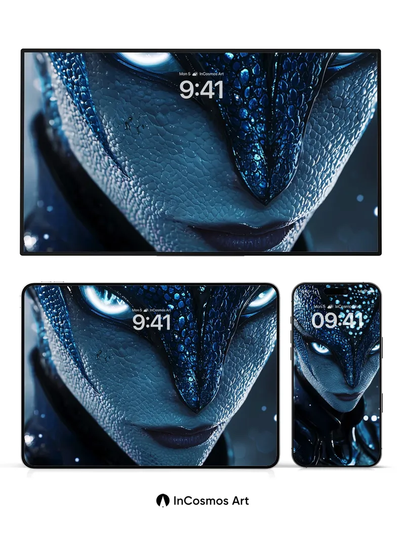 Cobalt Veil Wallpaper with Bioluminescent Scales