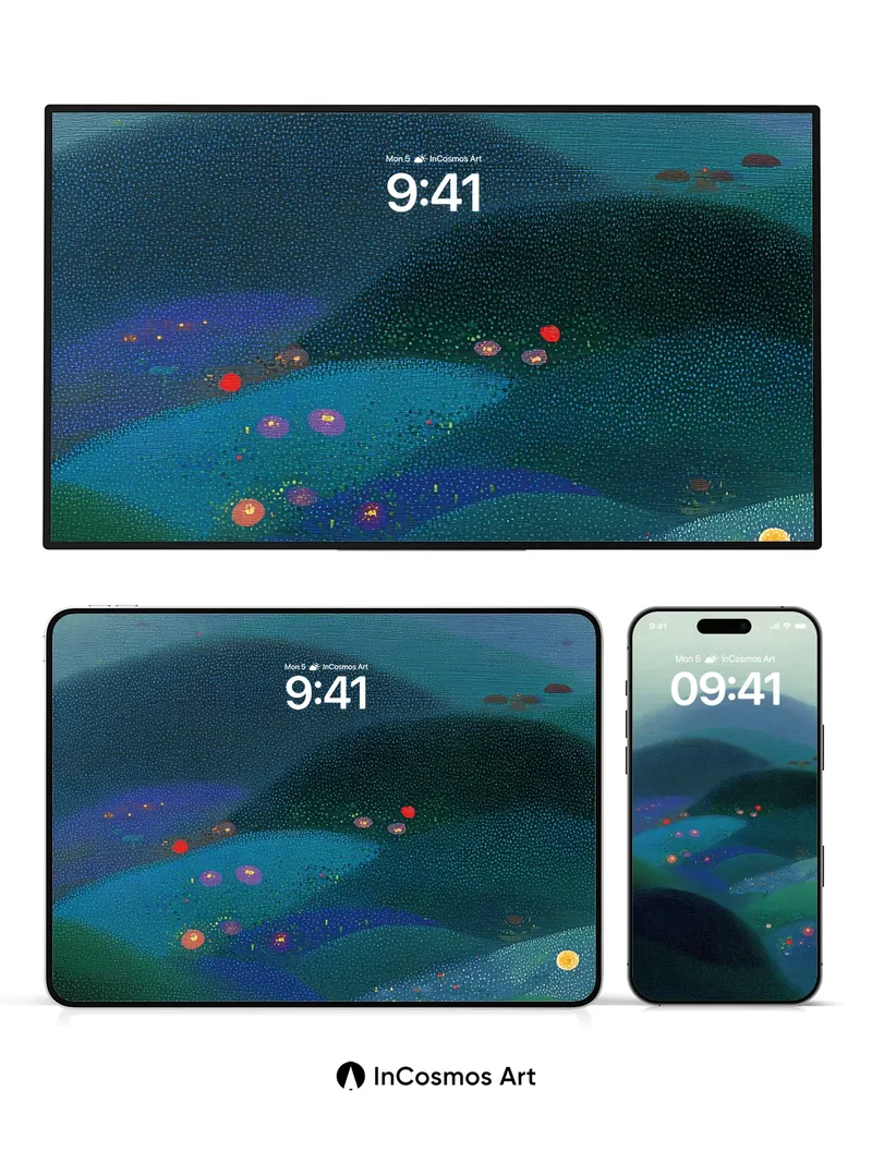 Whispering Hills Wallpaper with Floating Lights