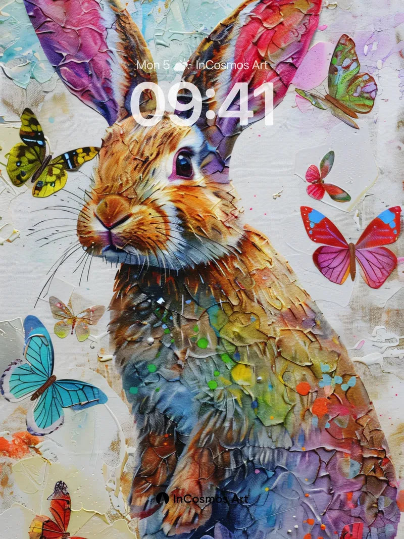 Whimsical Rabbit Wallpaper with Butterflies in Motion wallpaper for iPhone, iPad & Mac