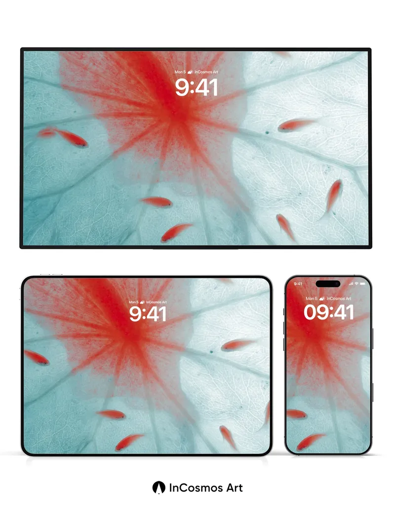 Serenity Vein Wallpaper with Floating Emberfish