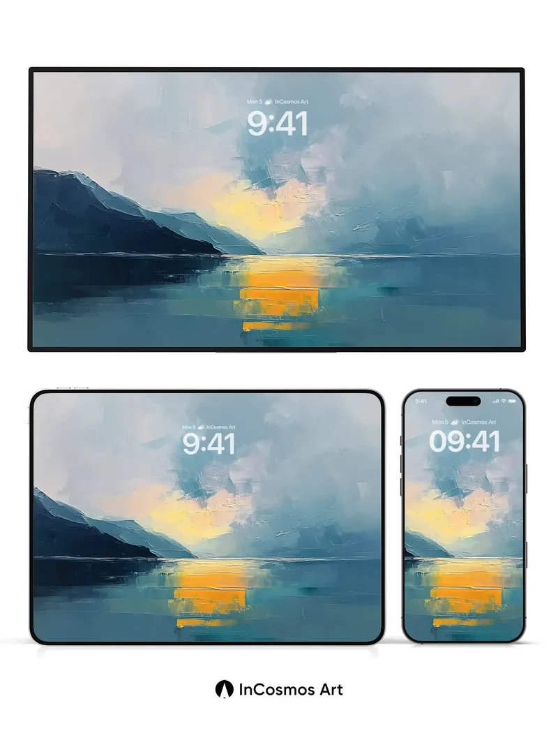 Serene Horizon Wallpaper with Golden Reflections