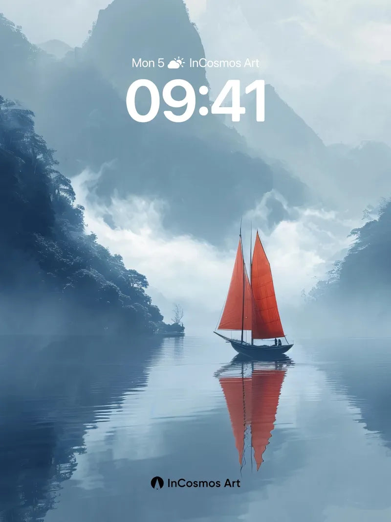 Misty Serenity Wallpaper with Crimson Sail wallpaper for iPhone, iPad & Mac