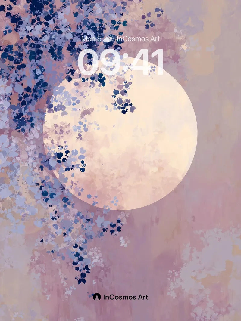 Lunar Bloom Wallpaper with Floating Petals wallpaper for iPhone, iPad & Mac