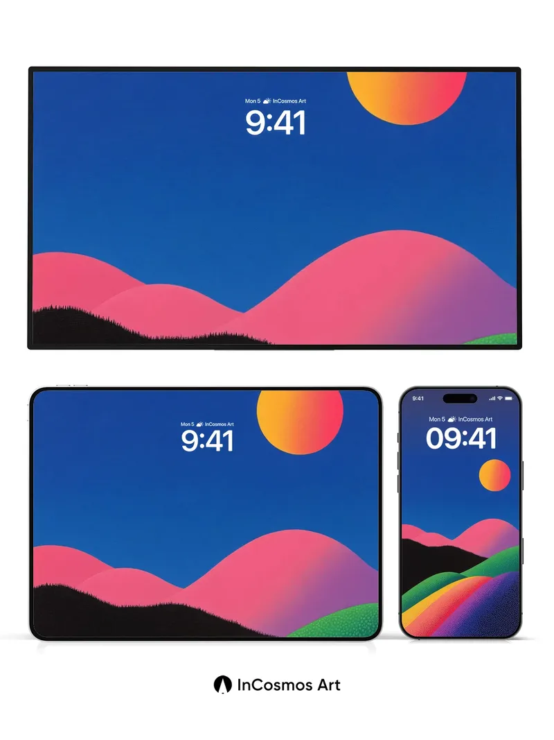 Surreal Horizon Wallpaper with Gradient Hills