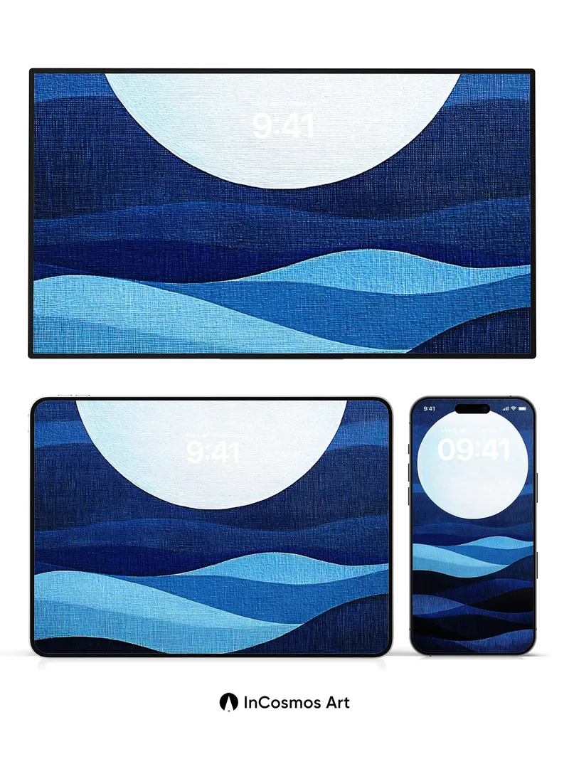 Moonlit Canvas Wallpaper with Textured Waves