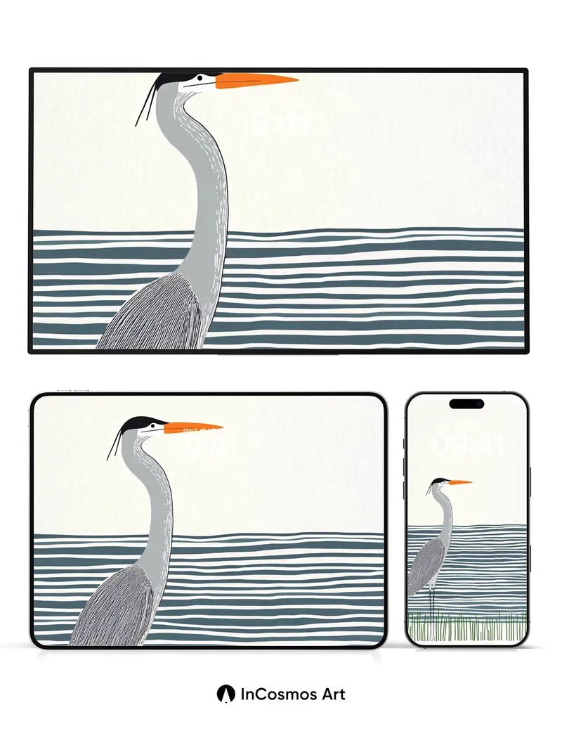 Serenity Heron Wallpaper with Striped Water