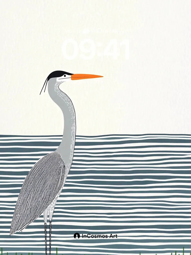 Serenity Heron Wallpaper with Striped Water