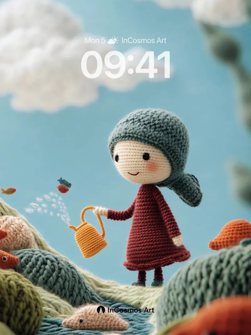 Knitted Wonder Wallpaper with Floating Fish wallpaper for iPhone, iPad & Mac