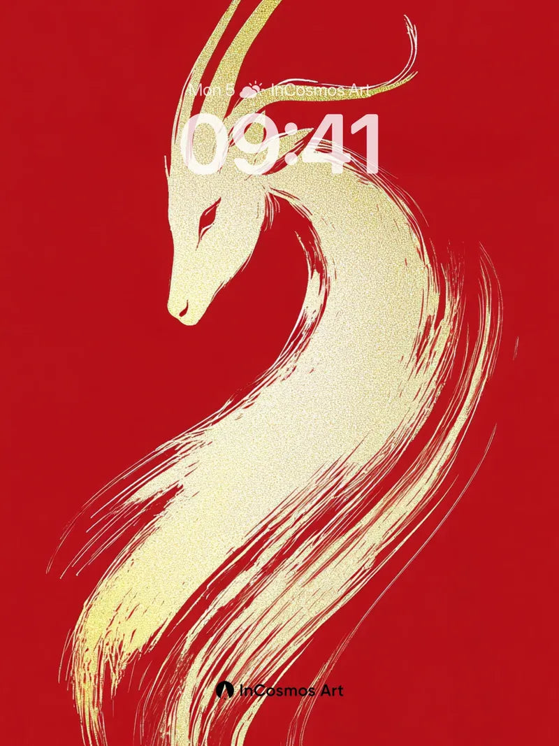 Serene Gold Antelope Wallpaper with Brushstroke Flow wallpaper for iPhone, iPad & Mac
