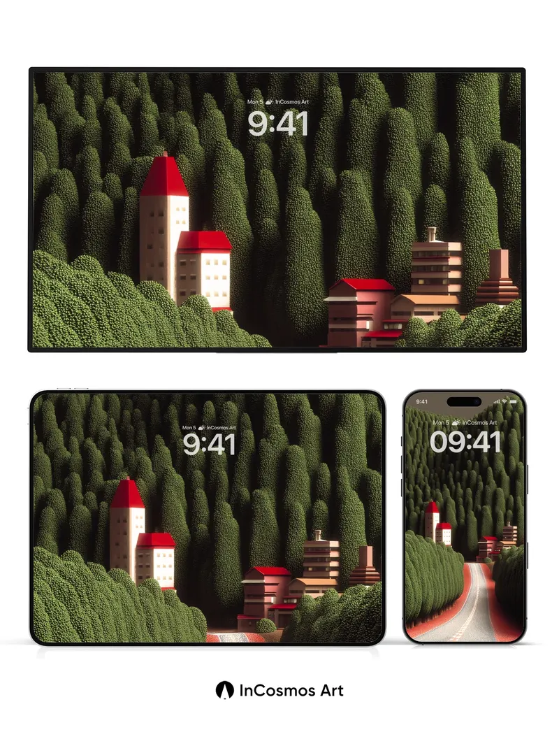 Surreal Forest Path Wallpaper with Red Road Veins