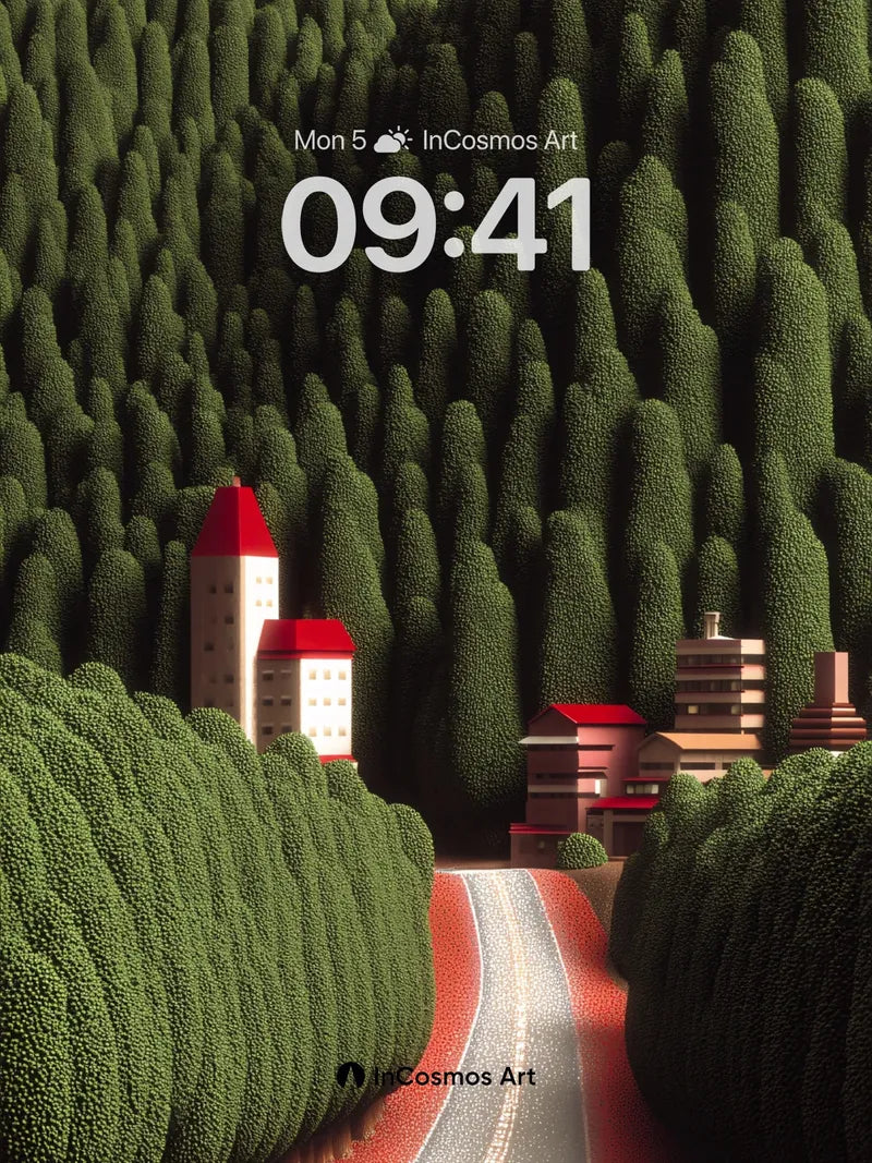 Surreal Forest Path Wallpaper with Red Road Veins