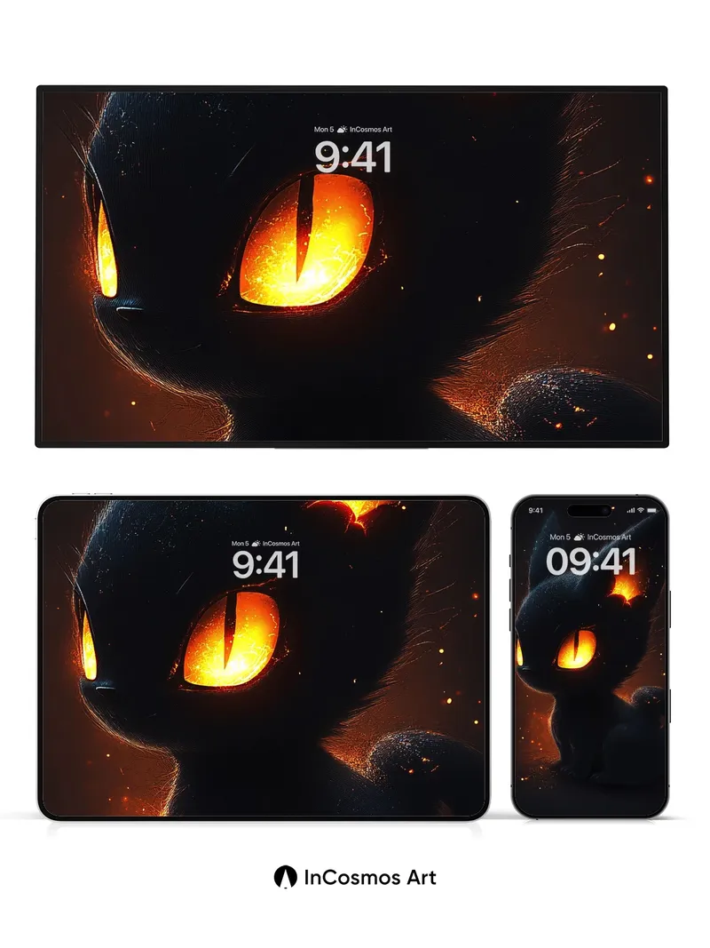 Ember-Eyed Feline Wallpaper with Lava Veins