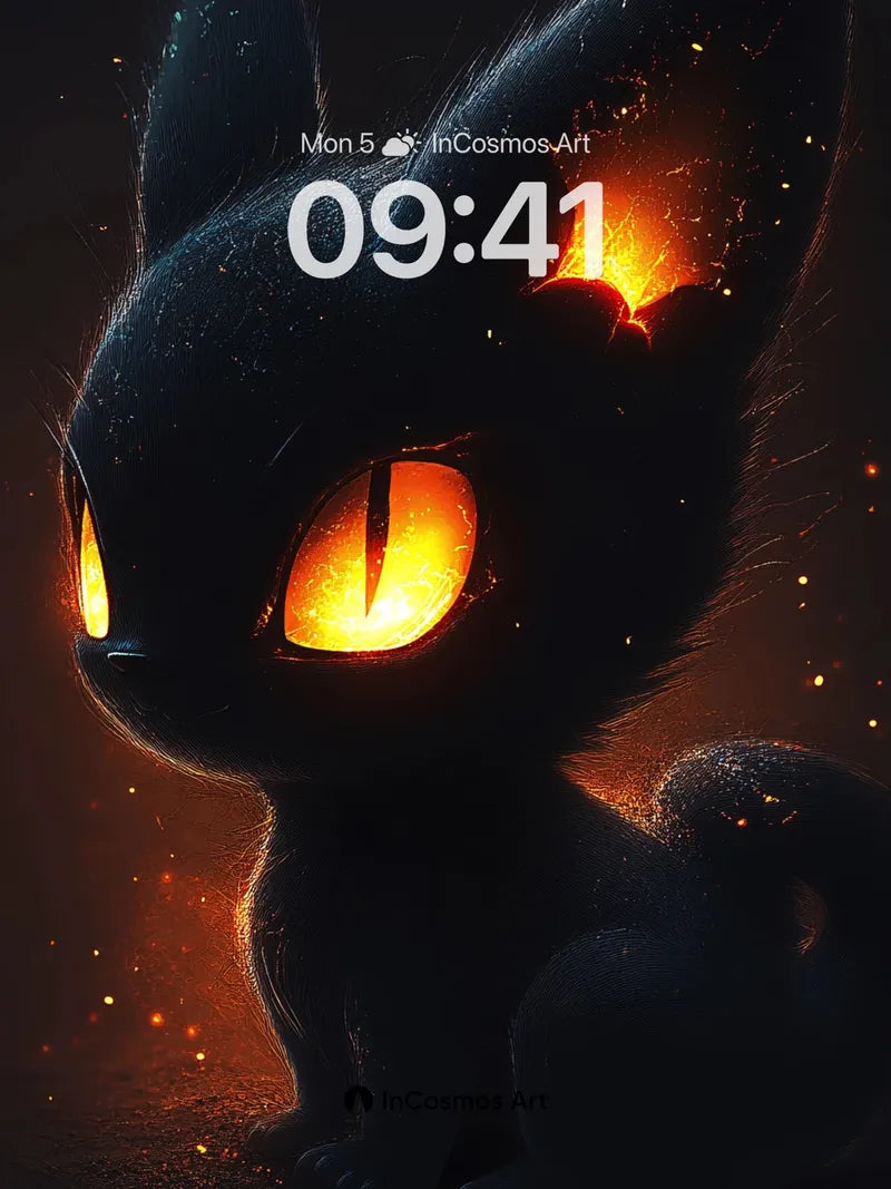 Ember-Eyed Feline Wallpaper with Lava Veins