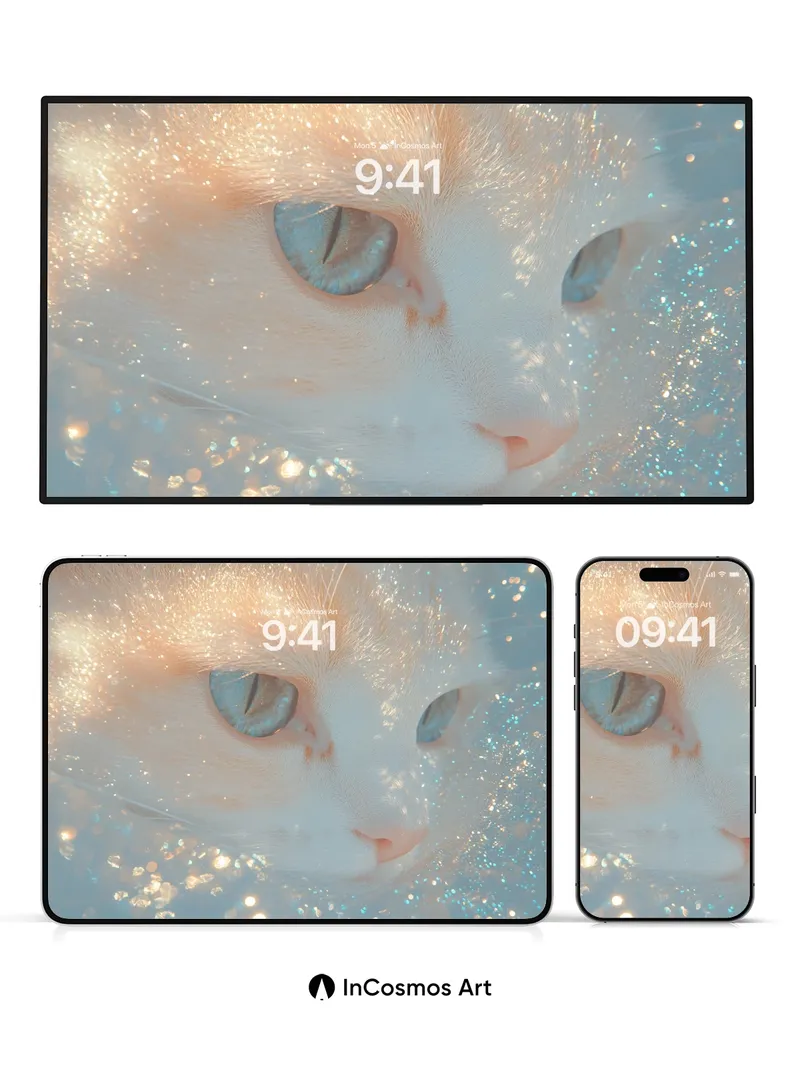 Luminous Feline Wallpaper with Starlight Veil