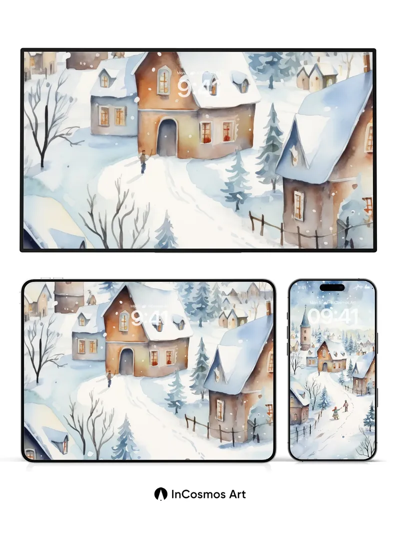Snowfall Whispers Wallpaper with Village Hush