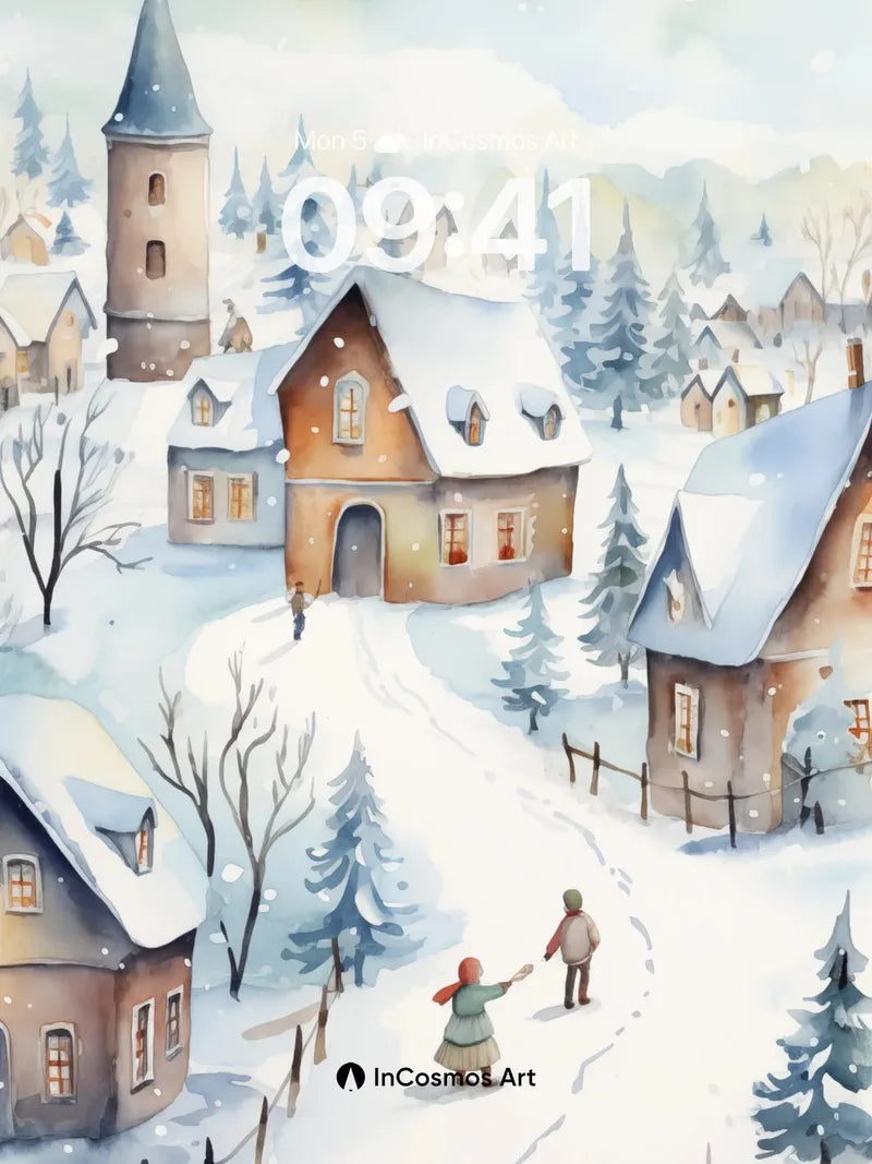 Snowfall Whispers Wallpaper with Village Hush