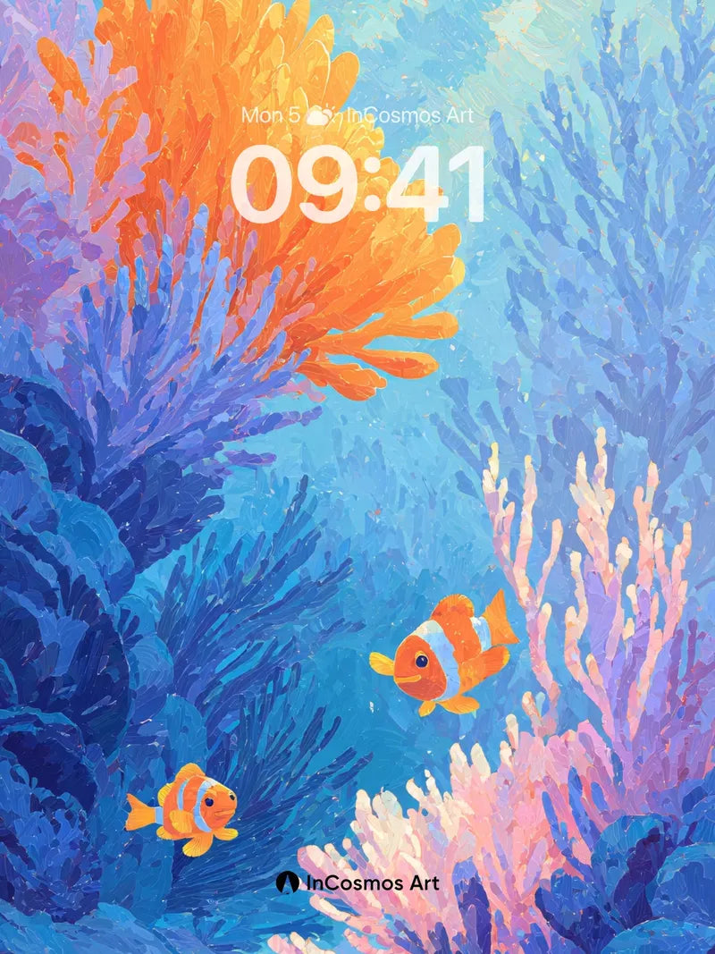 Luminous Coral Reef Wallpaper with Clownfish Whispers wallpaper for iPhone, iPad & Mac