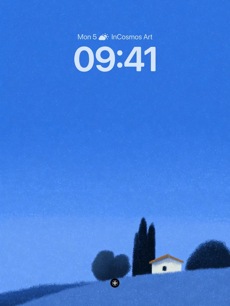 Serene Blue Hillside Wallpaper with Minimalist Cottage wallpaper for iPhone, iPad & Mac