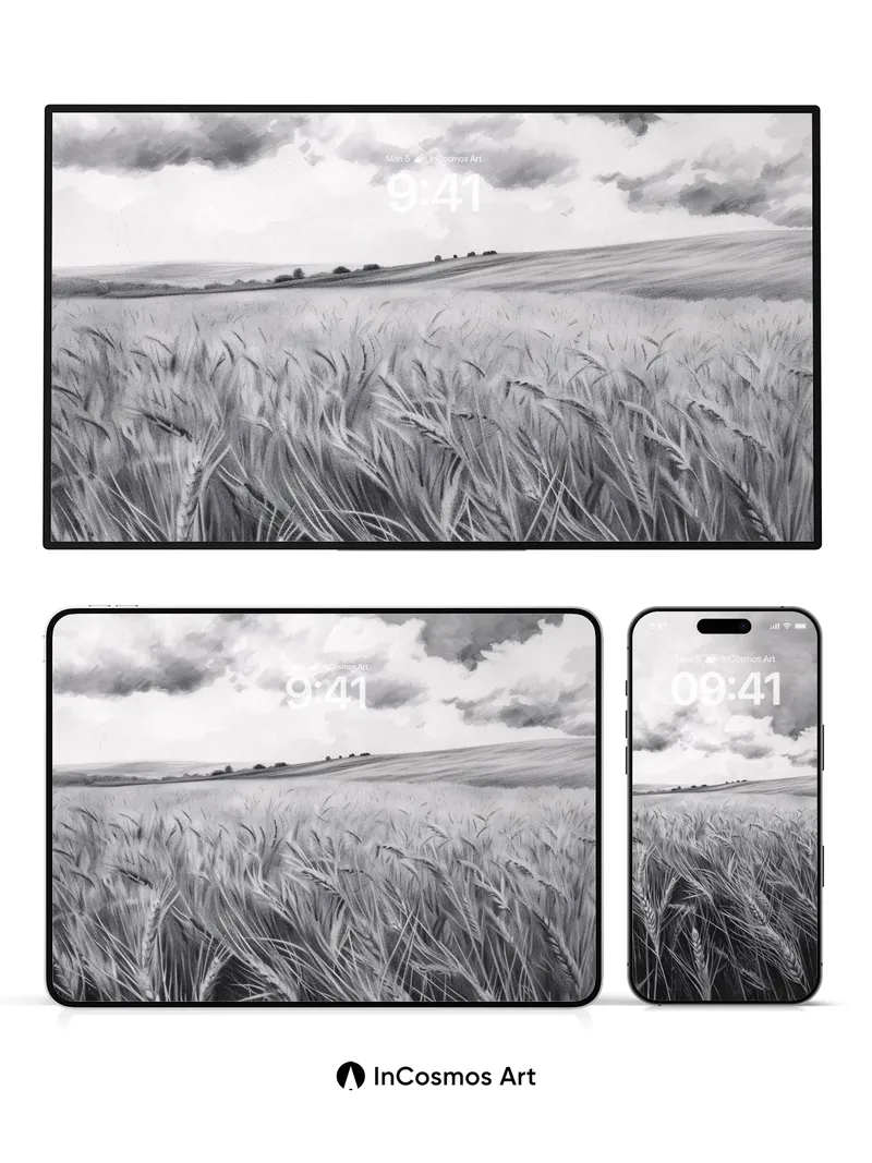 Whispering Wheat Wallpaper in Monochrome Hush