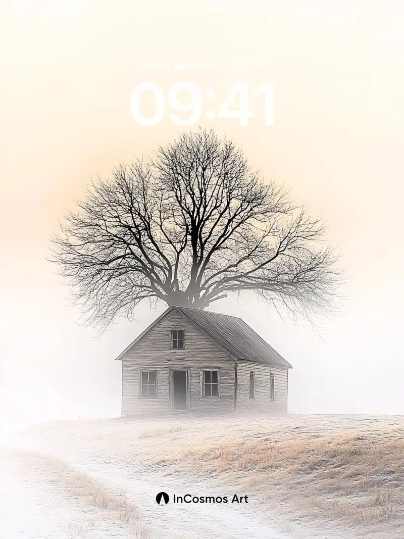 Fogbound Treehouse Wallpaper with Haunting Stillness
