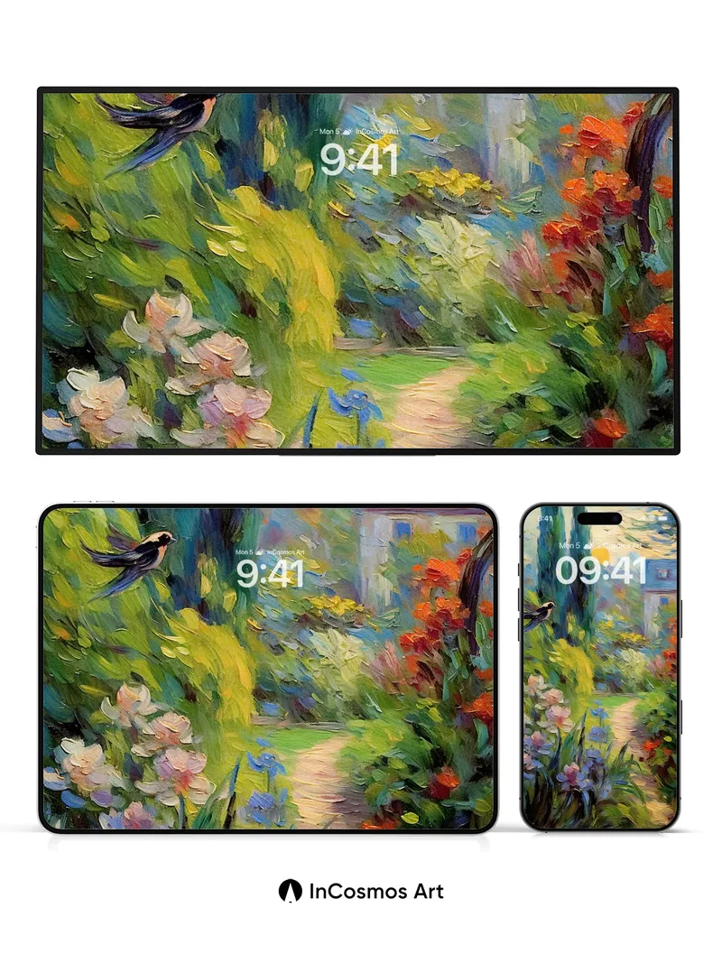 Sunlit Pathway Wallpaper with Fluttering Bird