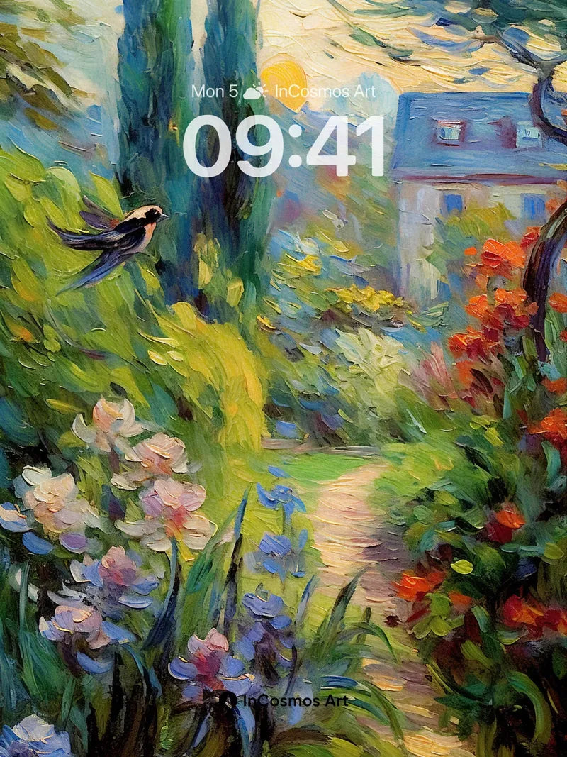 Sunlit Pathway Wallpaper with Fluttering Bird