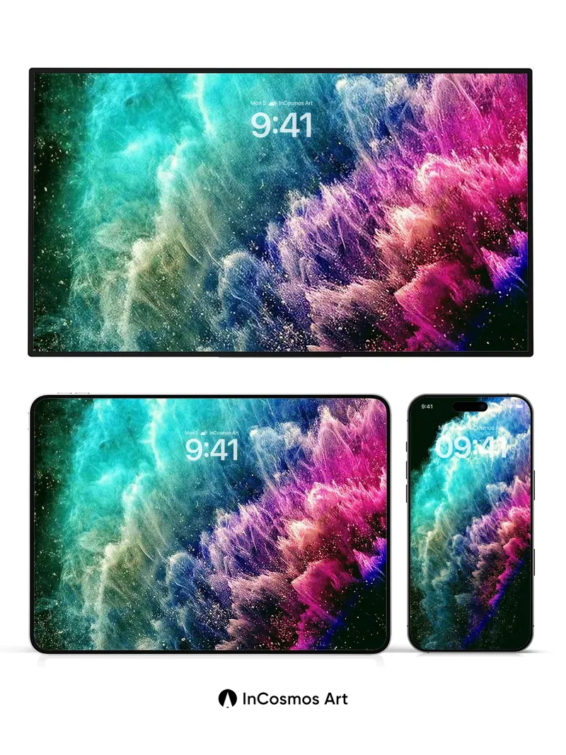 Cosmic Chroma Wallpaper with Starlit Veils