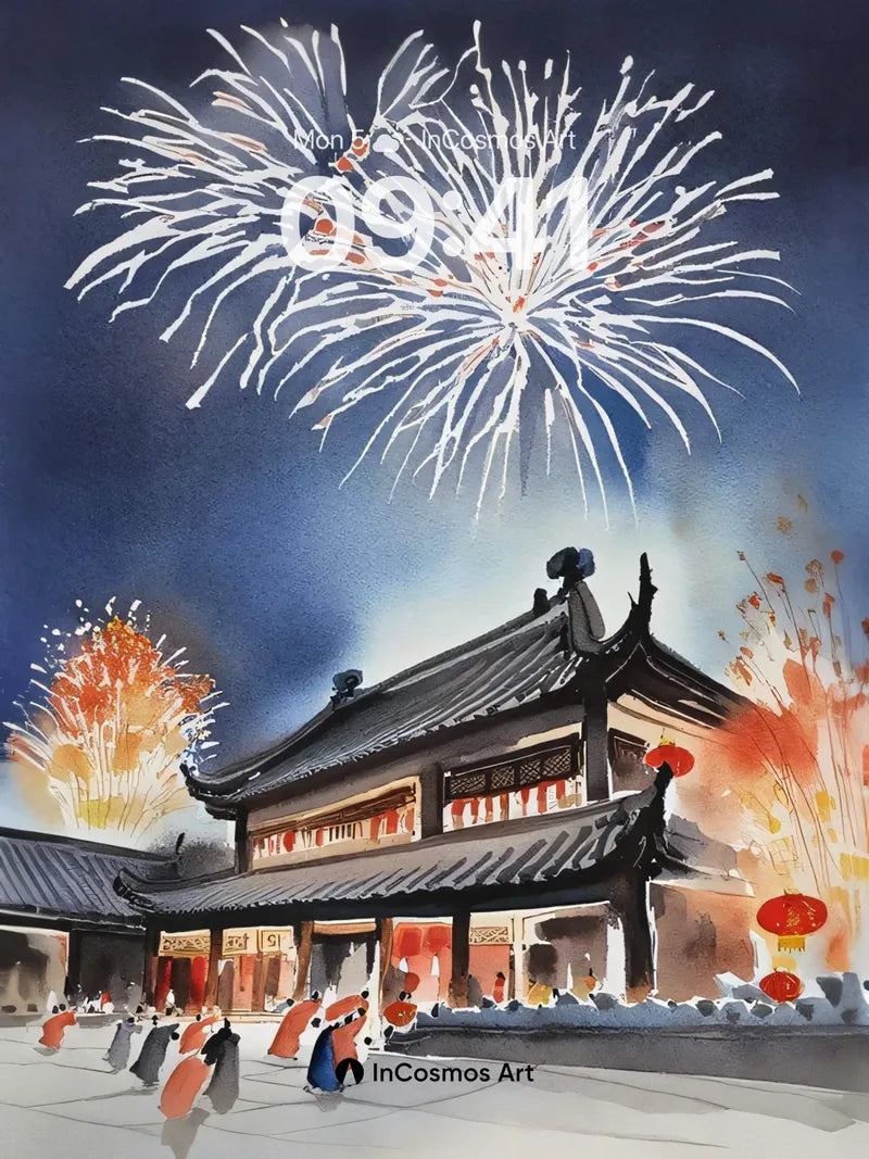 Firework Reverie Wallpaper with Ancient Lantern Glow