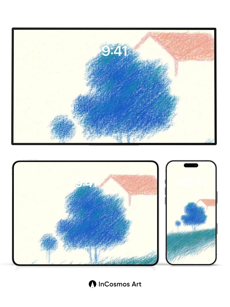 Serene Horizon Wallpaper with Pastel Trees