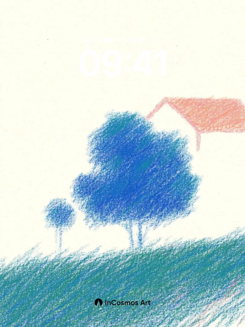 Serene Horizon Wallpaper with Pastel Trees