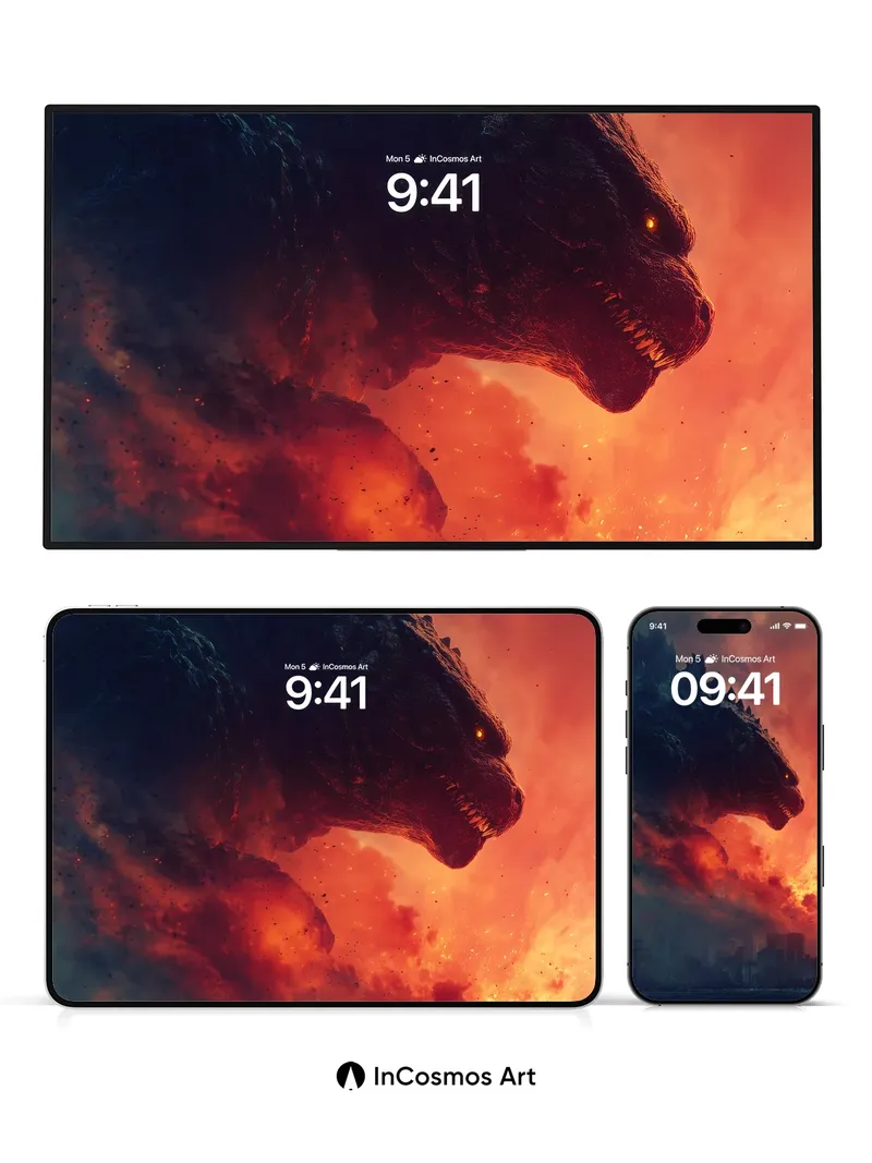 Apocalyptic Titan Wallpaper with Fiery Sky