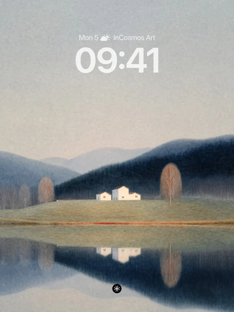 Serene Lake Reflection Wallpaper with Misty Hills wallpaper for iPhone, iPad & Mac
