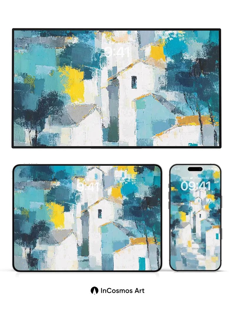 Cobalt Whisper Wallpaper with Sunlit Villages