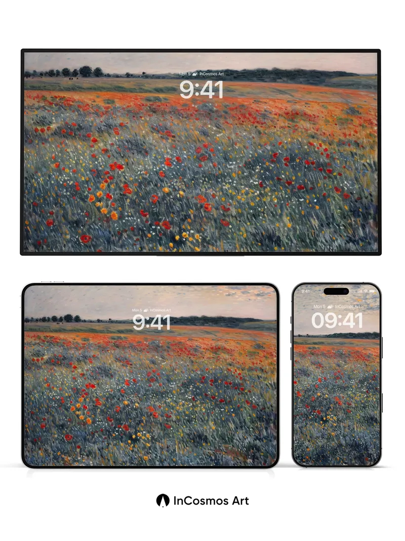 Whispering Poppy Fields Wallpaper with Monet's Brush