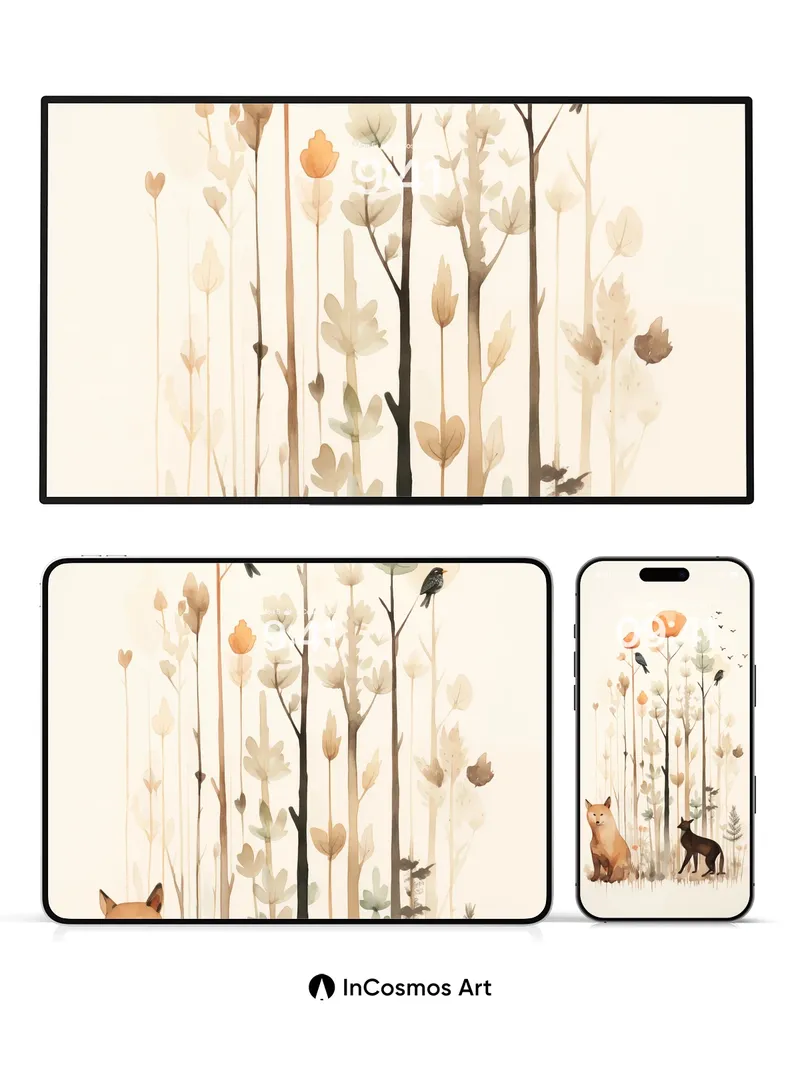 Serenity Forest Wallpaper with Whispering Foxes