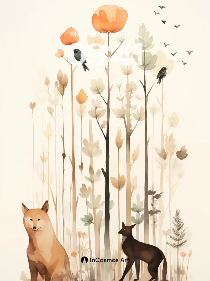 Serenity Forest Wallpaper with Whispering Foxes