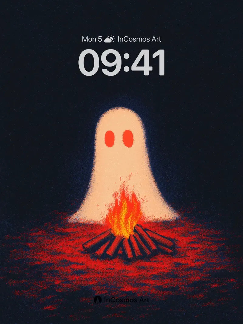Glowing Ember Ghost Wallpaper with Fiery Eyes