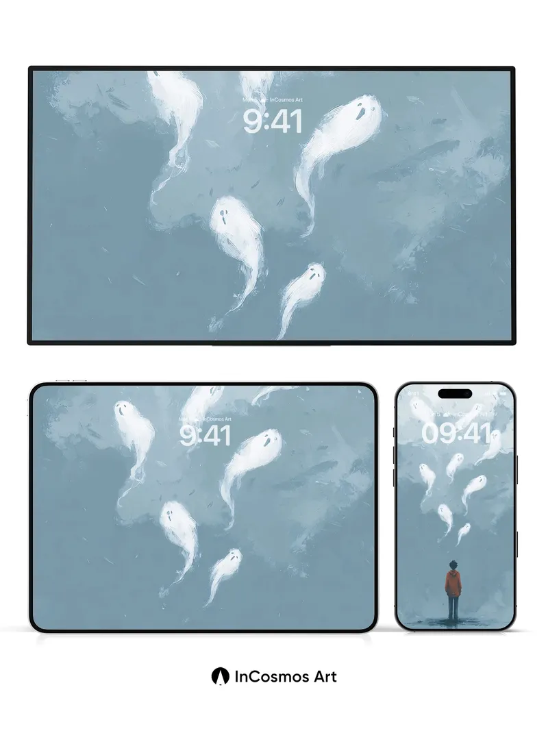 Whispering Spirits Wallpaper with Floating Ghosts