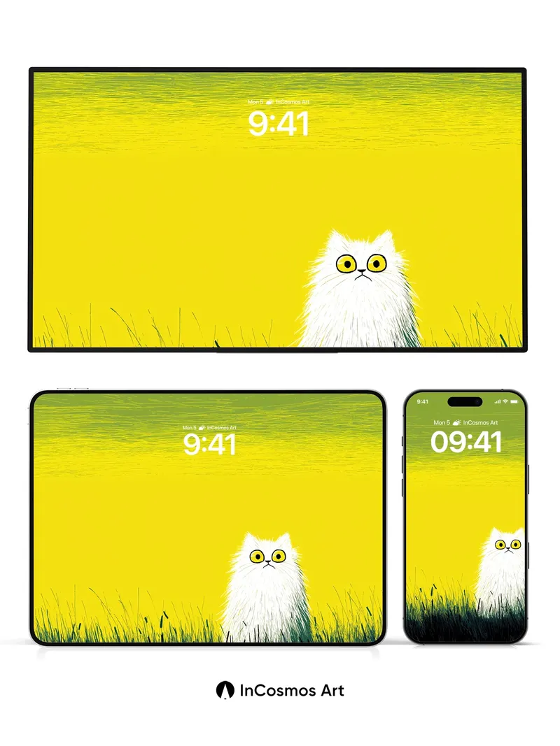 Surreal Gaze Wallpaper with Fluffy White Cat