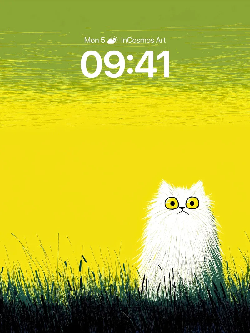 Surreal Gaze Wallpaper with Fluffy White Cat wallpaper for iPhone, iPad & Mac