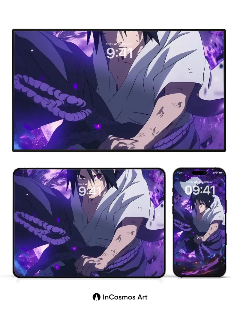 Void-Clad Ninja Wallpaper with Cosmic Chains